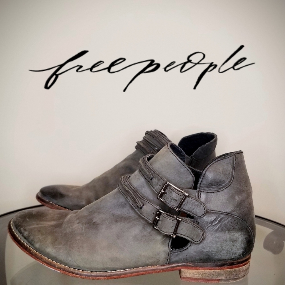 Free People Grey Leather Booties 38